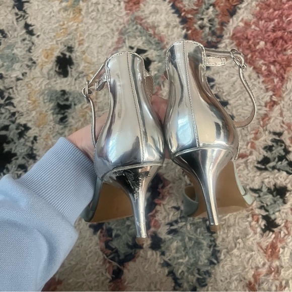 Seychelles Hazel Light Blue Silver Peep Toe Ankle Strap Retro Pin Up Heels 8 - Picture 4 of 5